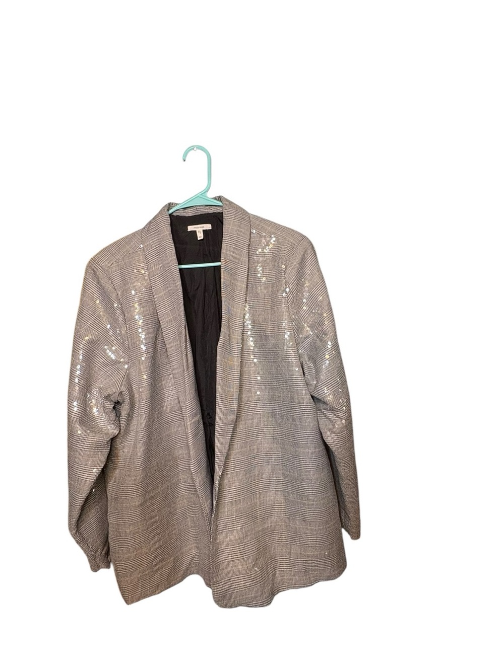 Maurices Silver Houndstooth Sequined Plaid Open Blazer sz 2x